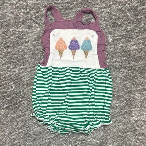 NWOT stripe & ruffle French knot icecream embroidered bubble romper 12/18mo